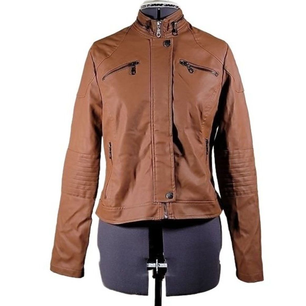 Maralyn & Me Juniors' Faux-Leather Moto Jacket Sz XS